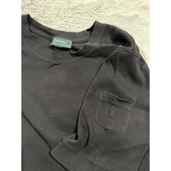 Lauren Ralph Lauren Shirt Womens XL Black Ribbed Pocket Crewneck Tee Classic - Picture 2 of 7